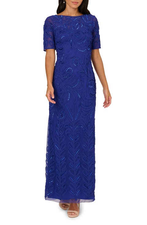 Short Sleeve Soutache Column Gown