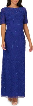 Adrianna Papell Short Sleeve Soutache Column Gown
