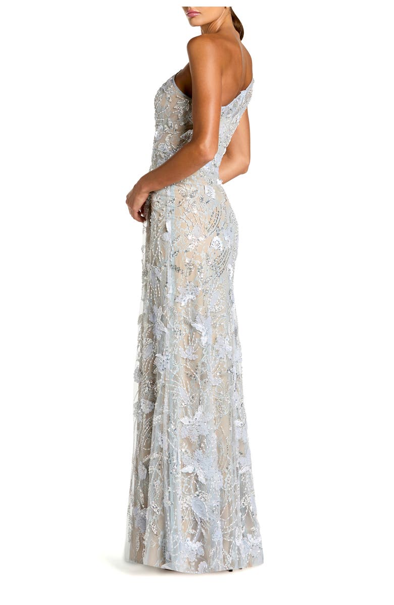 Mac Duggal One Shoulder Embellished Lace Trumpet Gown, Alternate, color, Powder Blue