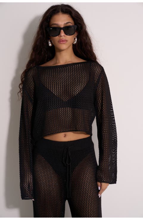 Anna Two Crochet Long Sleeve Beach Top