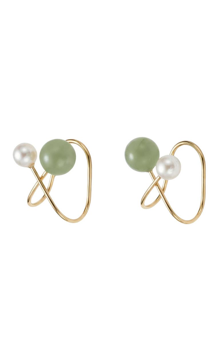 seree Colette Jade and pearl ear cuffs, Main, color, Light Green