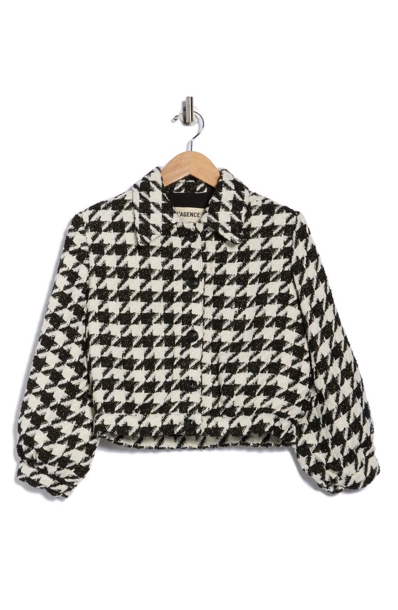 L'AGENCE Bridges Houndstooth Crop Jacket, Alternate, color, Ecru/ Black/ Gold Houndstooth
