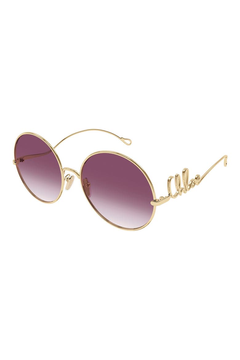 60mm Round Sunglasses, Alternate, color, GOLD/ RED LENS