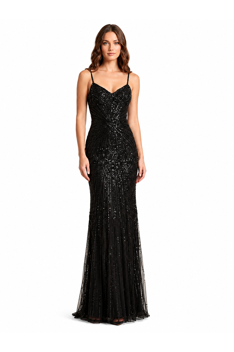 Strapless Beaded Gown, Main, color, Black