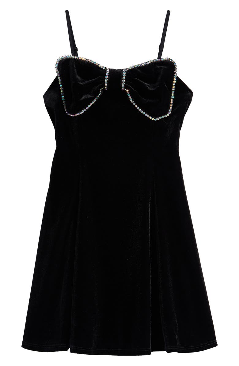 LOVE, NICKIE LEW Kids' Crystal Bow Velvet Party Dress, Main, color, Black