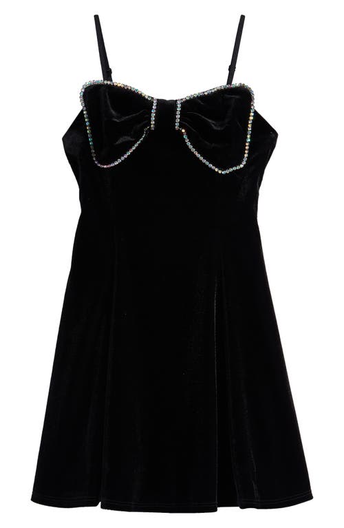 LOVE, NICKIE LEW Kids' Crystal Bow Velvet Party Dress in Black 