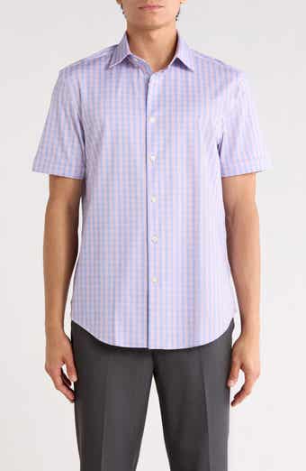 Plaid Stretch Cotton Short Sleeve Button-Up Shirt