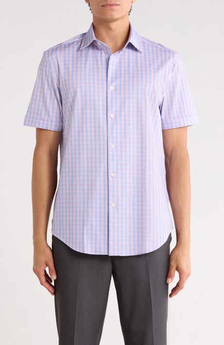 Bugatchi Plaid Stretch Cotton Short Sleeve Button-Up Shirt