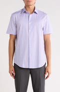 Bugatchi Plaid Stretch Cotton Short Sleeve Button-Up Shirt