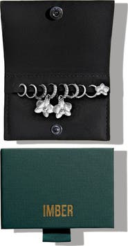 IMBER Set of 9 Orchid Hoop, Stud & Drop Earrings