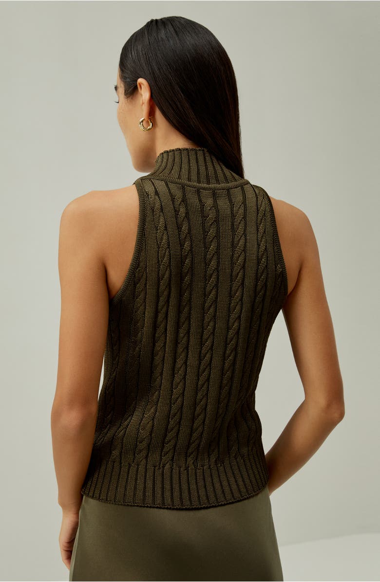 Lilysilk Classic High-Neck Cable-Knit Sleeveless Top, Alternate, color, Pine
