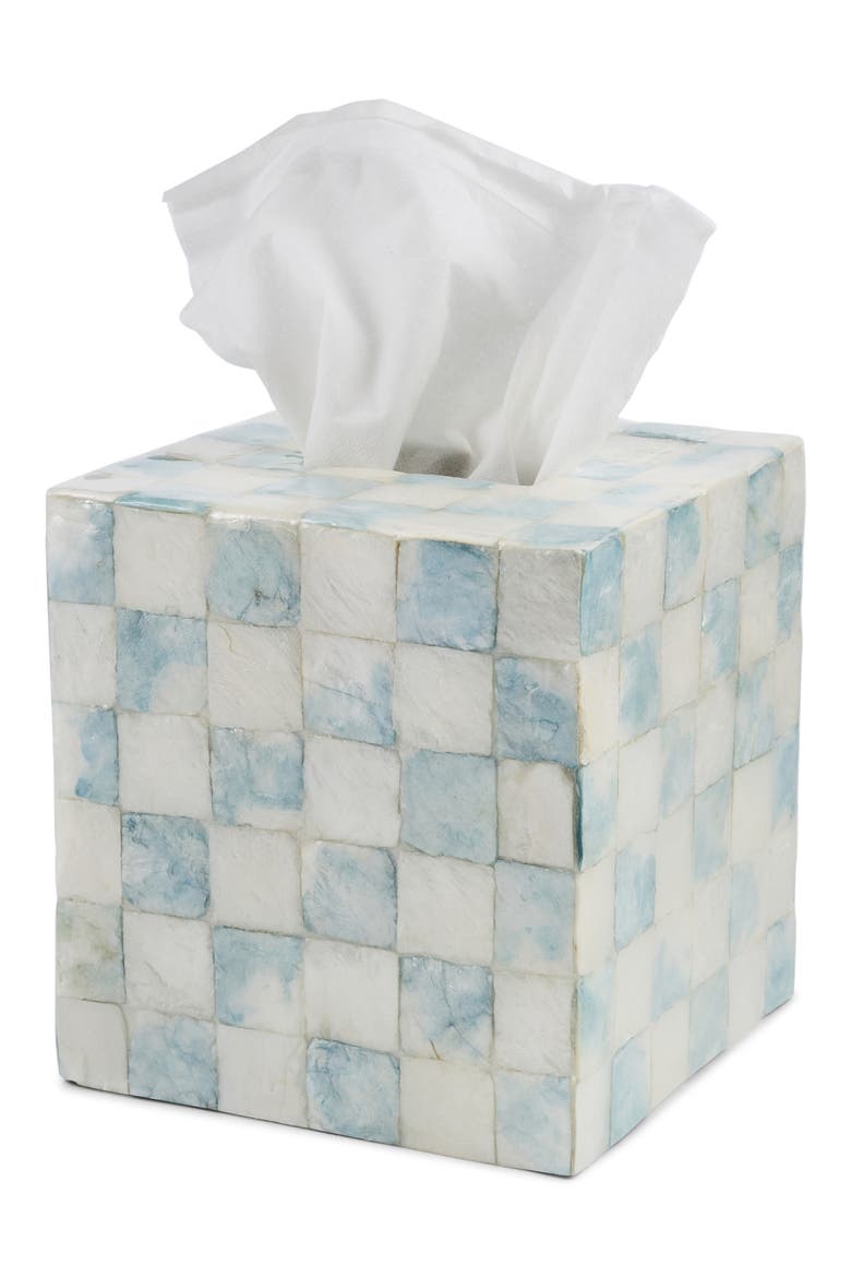 Violet Check Boutique Tissue Box Cover, Main, color, BLUE