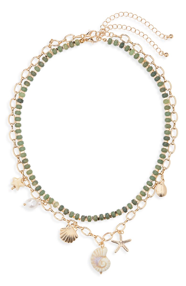 BP. Set of 2 Bead & Charm Necklaces, Main, color, Gold Multi