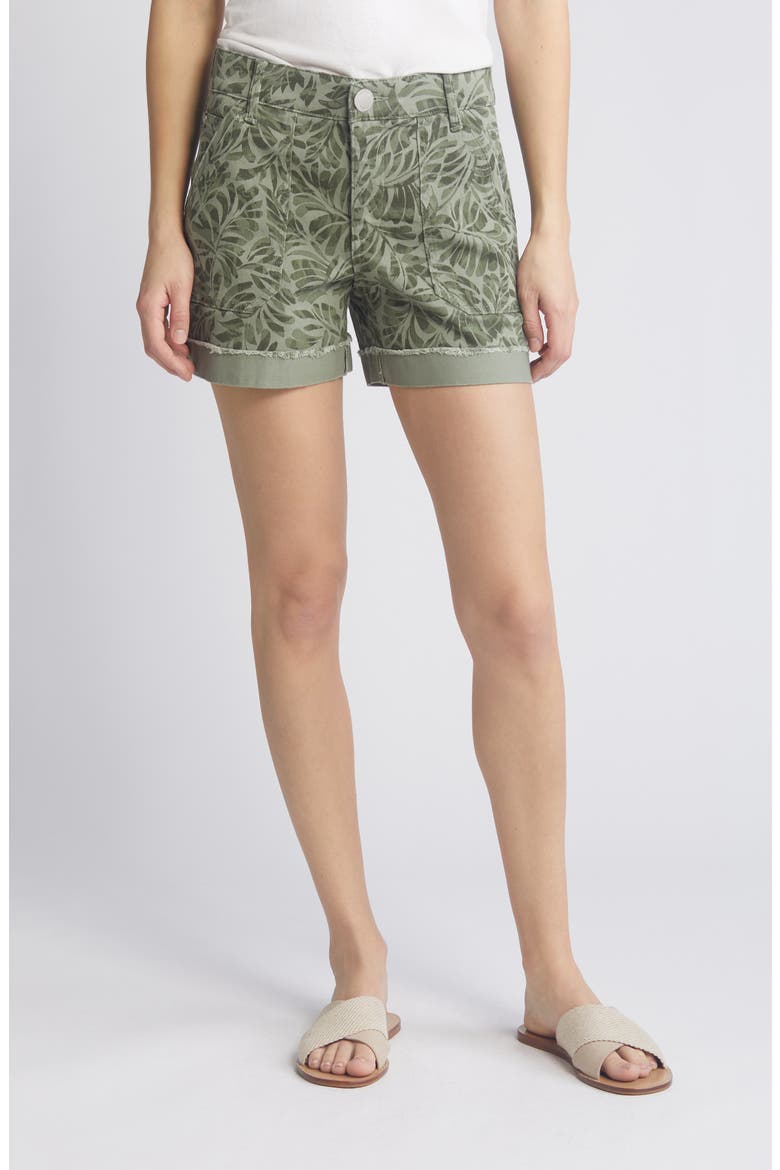 Print Patch Pocket High Waist Twill Shorts, Main, color, CELADON