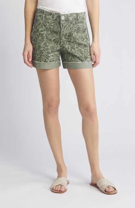 Print Patch Pocket High Waist Twill Shorts