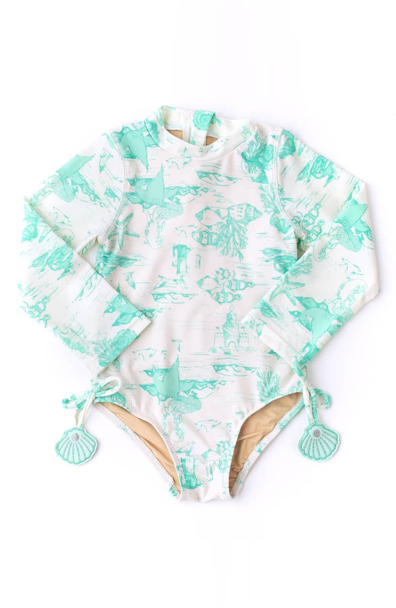 Shade Critters Kids' Mermaid Toile Long Sleeve One-Piece UPF 50+ Rashguard Swimsuit, Alternate, color, Mint