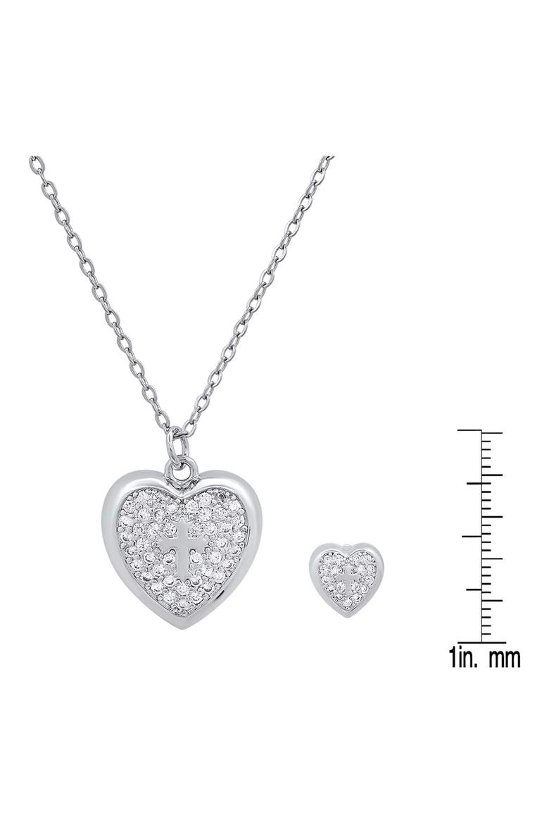 18k White Gold Plated Heart & Cross Necklace & Earrings Set, Alternate, color, SILVER