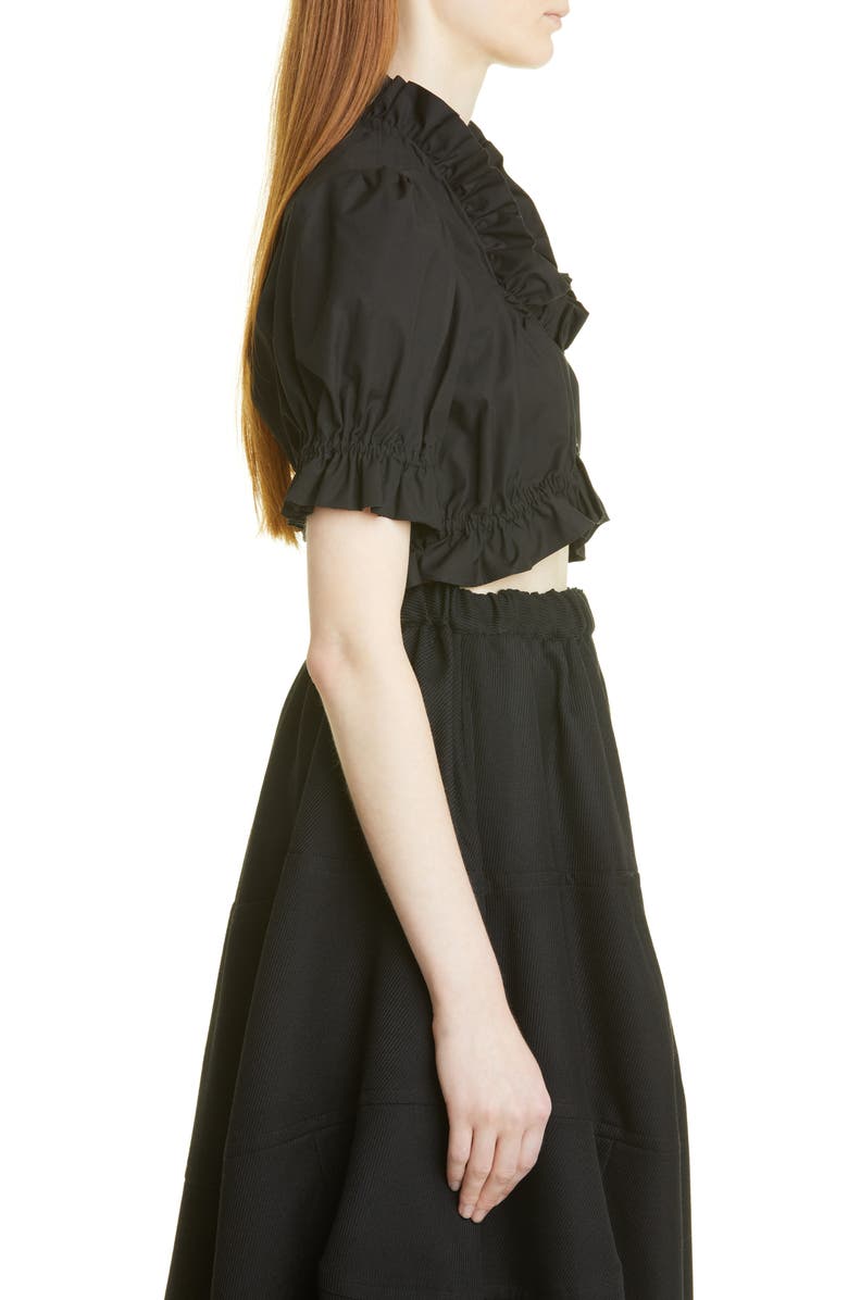 Noir Kei Ninomiya Ruffle Trim Crop Cotton Broadcloth Top, Alternate, color, 