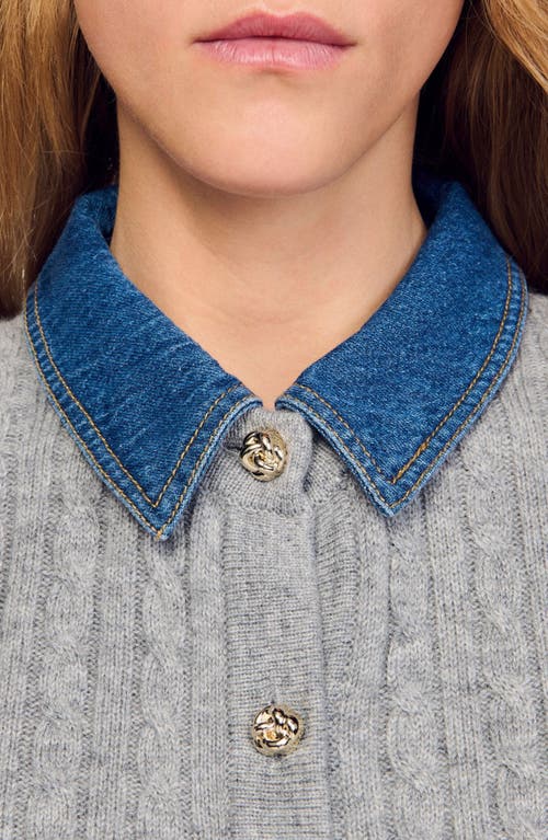 Sandro Cardigan With Denim Collar In Blue