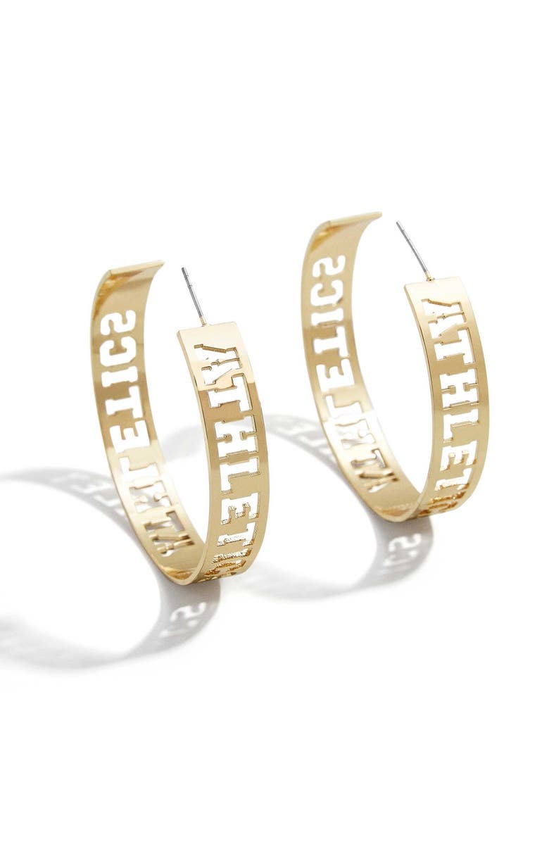 WEAR by Erin Andrews x Baublebar Oakland Athletics Large Cutout Hoop Earrings, Main, color, Gold