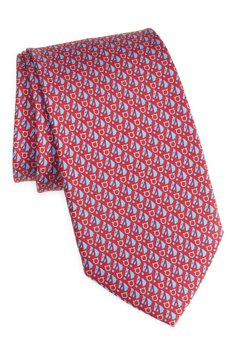 Equestrian Print Silk Tie, Main, color, F.ROSSO