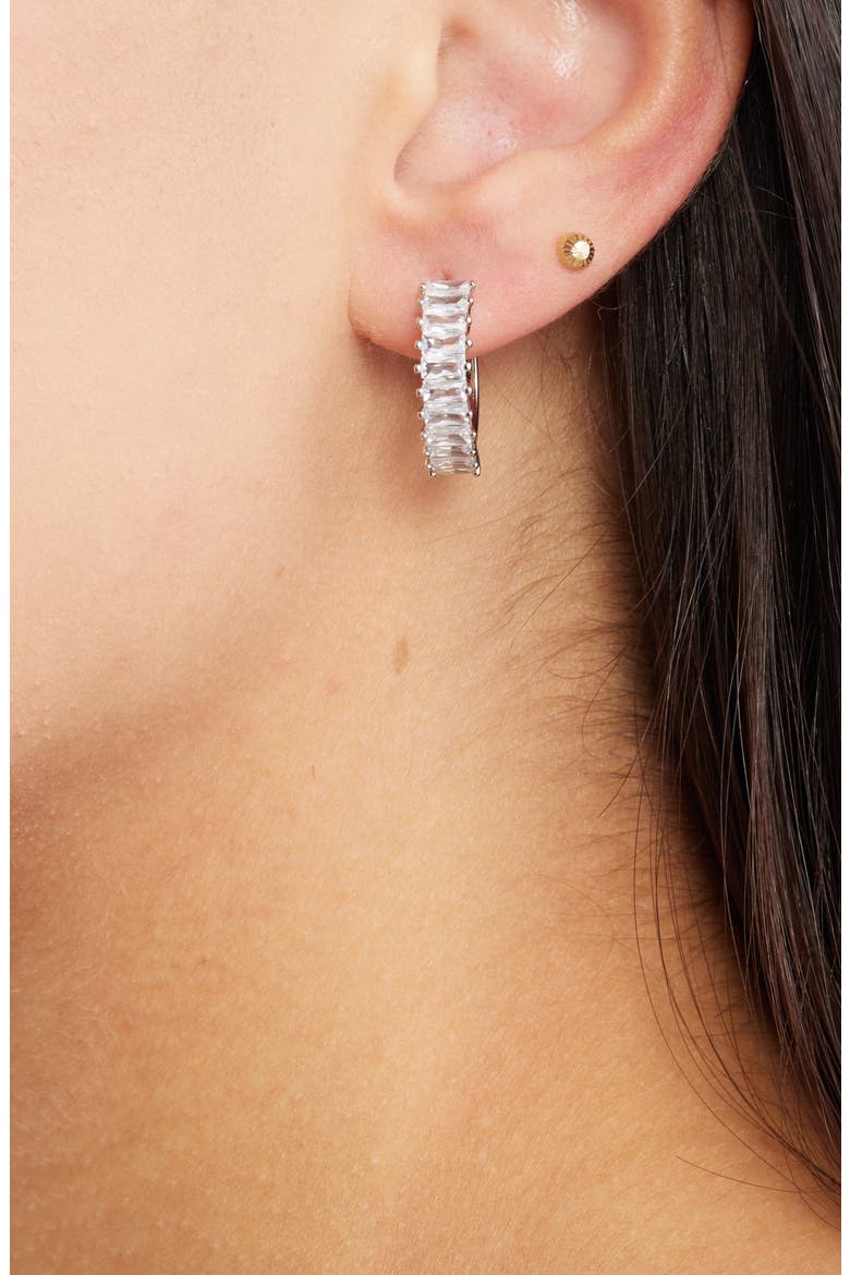 Antoinette Cubic Zirconia Huggie Hoop Earrings, Alternate, color, SILVER