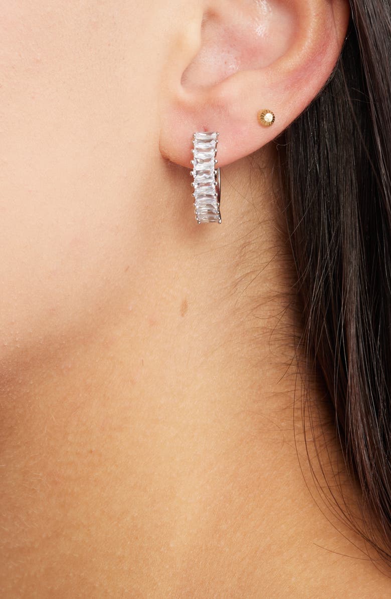 Child of Wild Antoinette Cubic Zirconia Huggie Hoop Earrings, Alternate, color, Silver