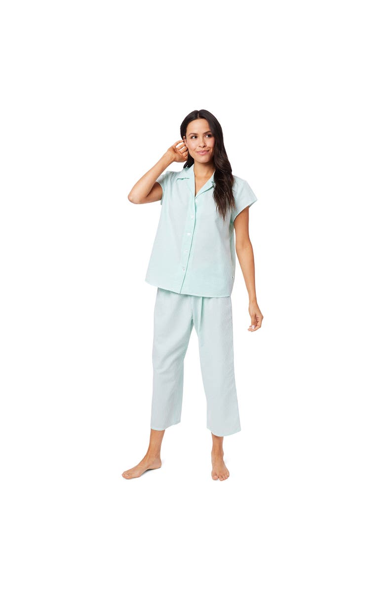 The Cat's Pajamas Poplin Cropped Pajama Set, Alternate, color, Mint Stripe