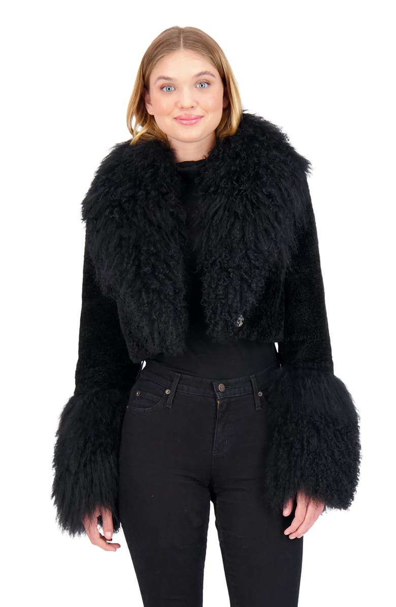 GORSKI Sheared Genuine Shearling Bolero With Genuine Shearling Collar & Cuffs, Alternate, color, Black