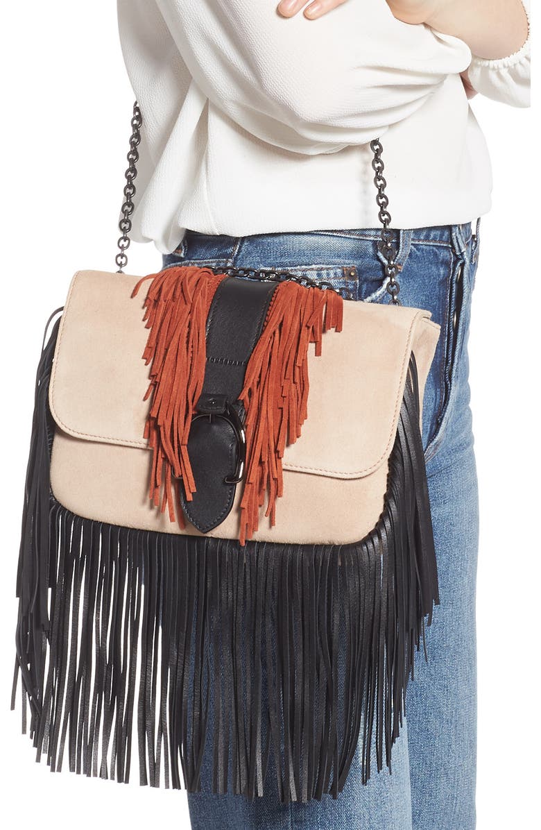 Longchamp Amazone Colorblock Fringe Shoulder Bag, Alternate, color, Rose