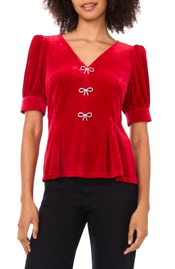 Cece Bow Velvet Top In Red