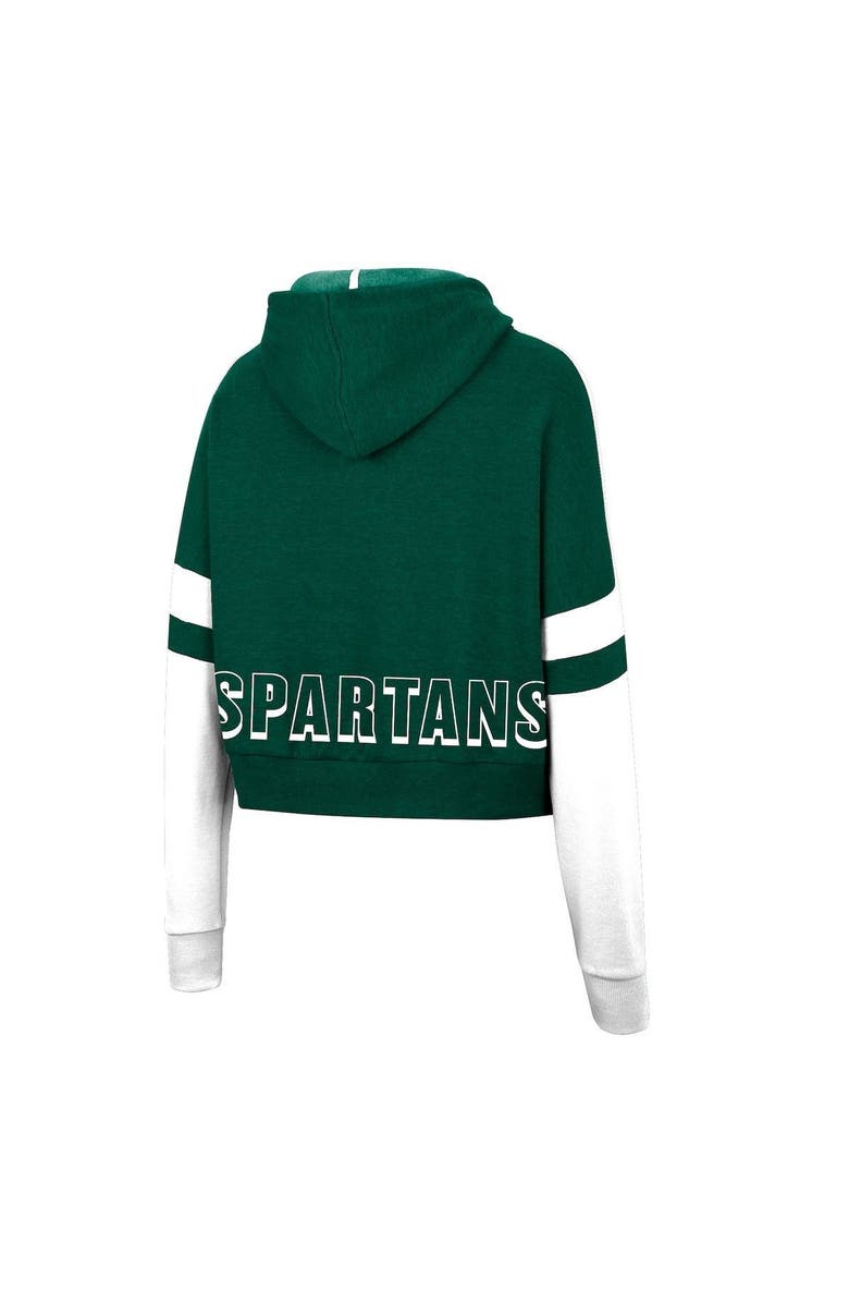 COLOSSEUM Women's Colosseum Heather Green Michigan State Spartans Throwback Stripe Arch Logo Cropped Pullover Hoodie, Alternate, color, 