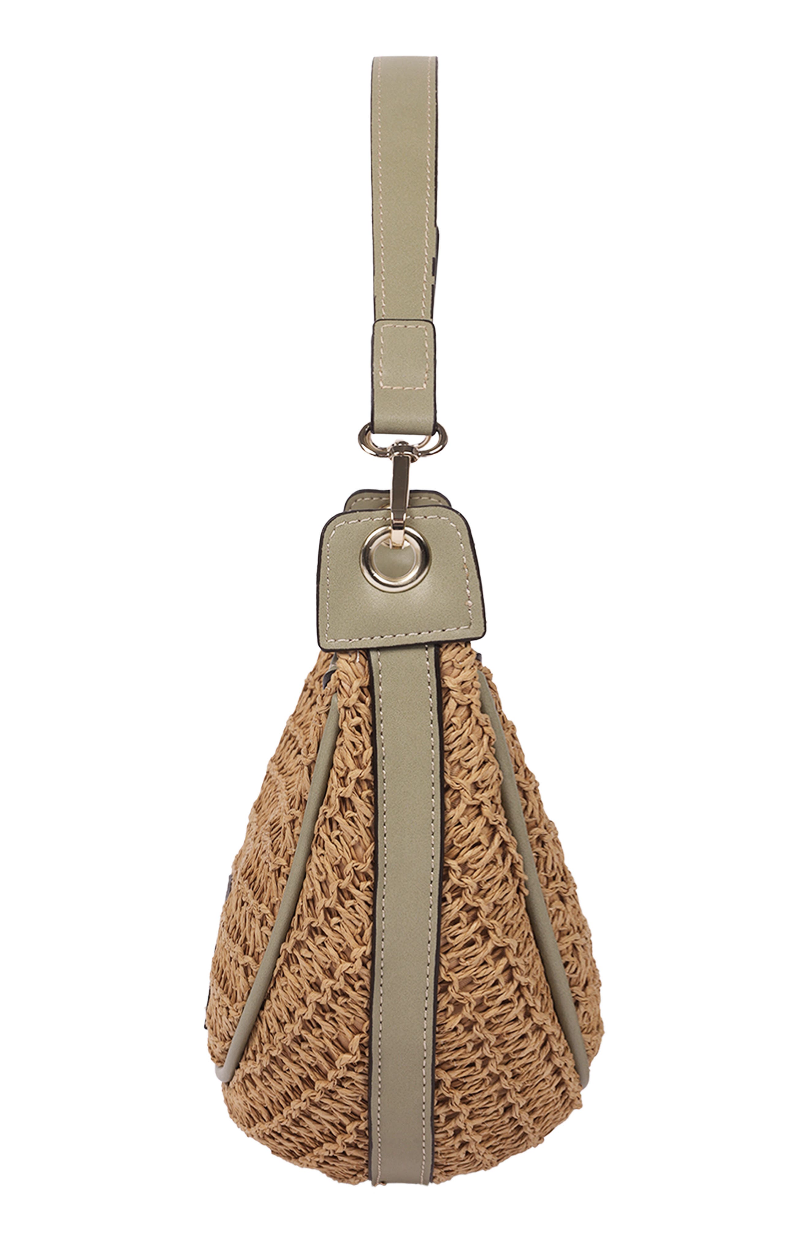 Logo Debossed Raffia Shoulder Bag, Alternate, color, SAGE