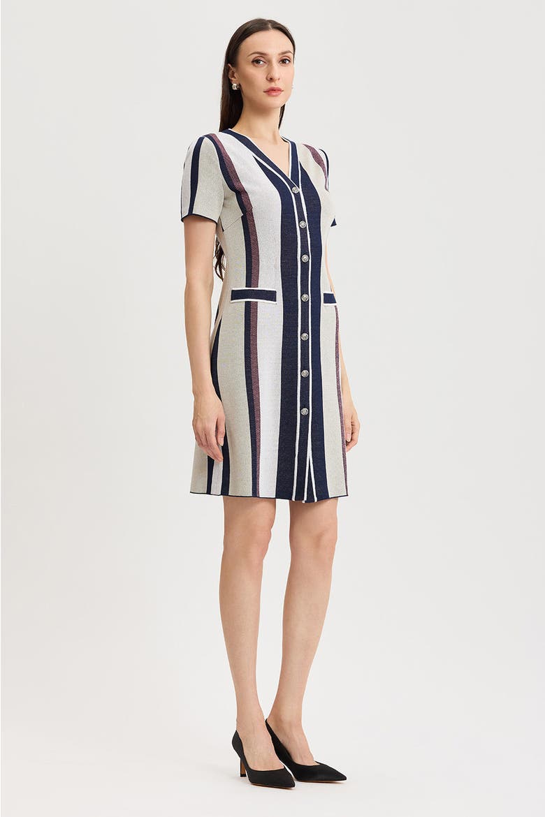 Button-Front Striped Soft Knit Dress, Alternate, color, Plumeria/Indigo