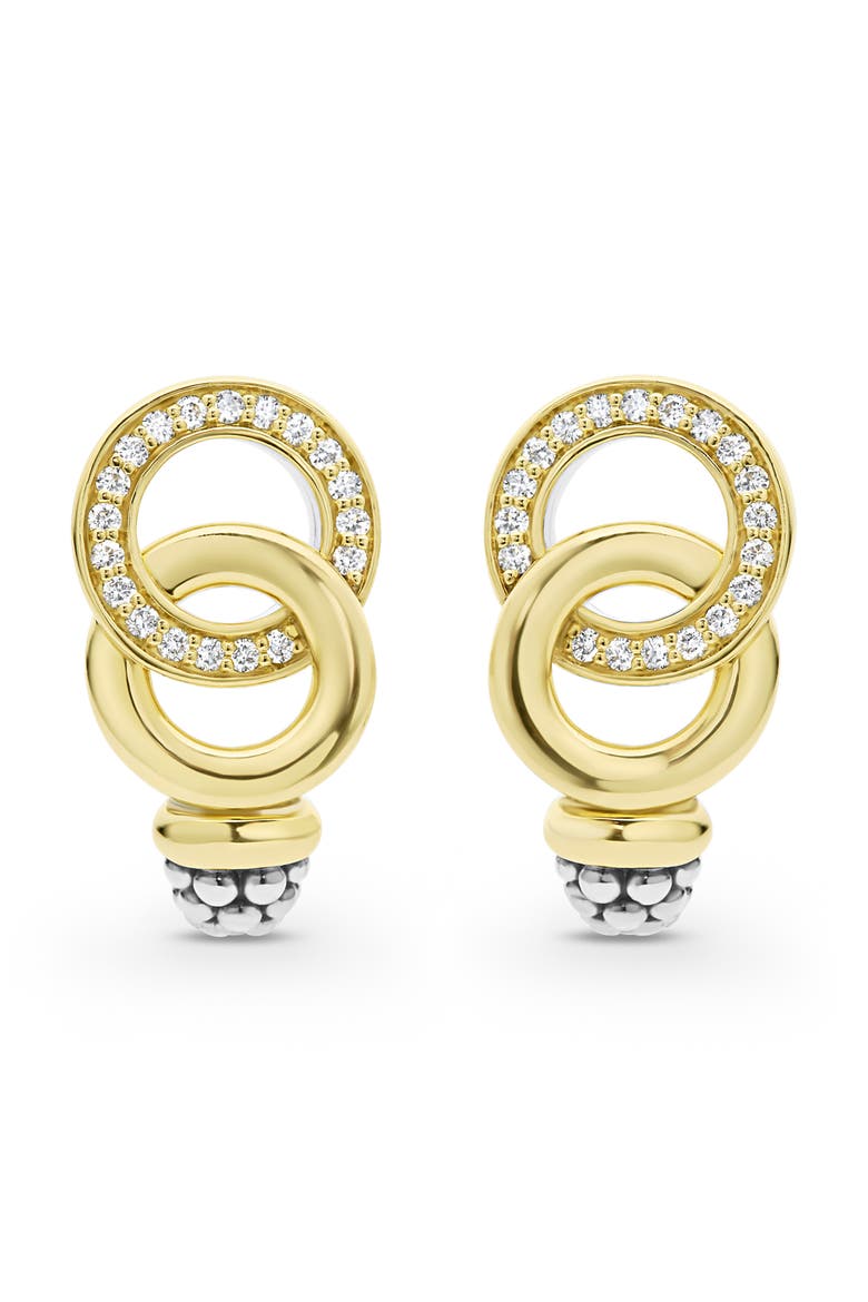 Signature Caviar Interlocking Circle Diamond Drop Earrings, Alternate, color, TWO-TONE