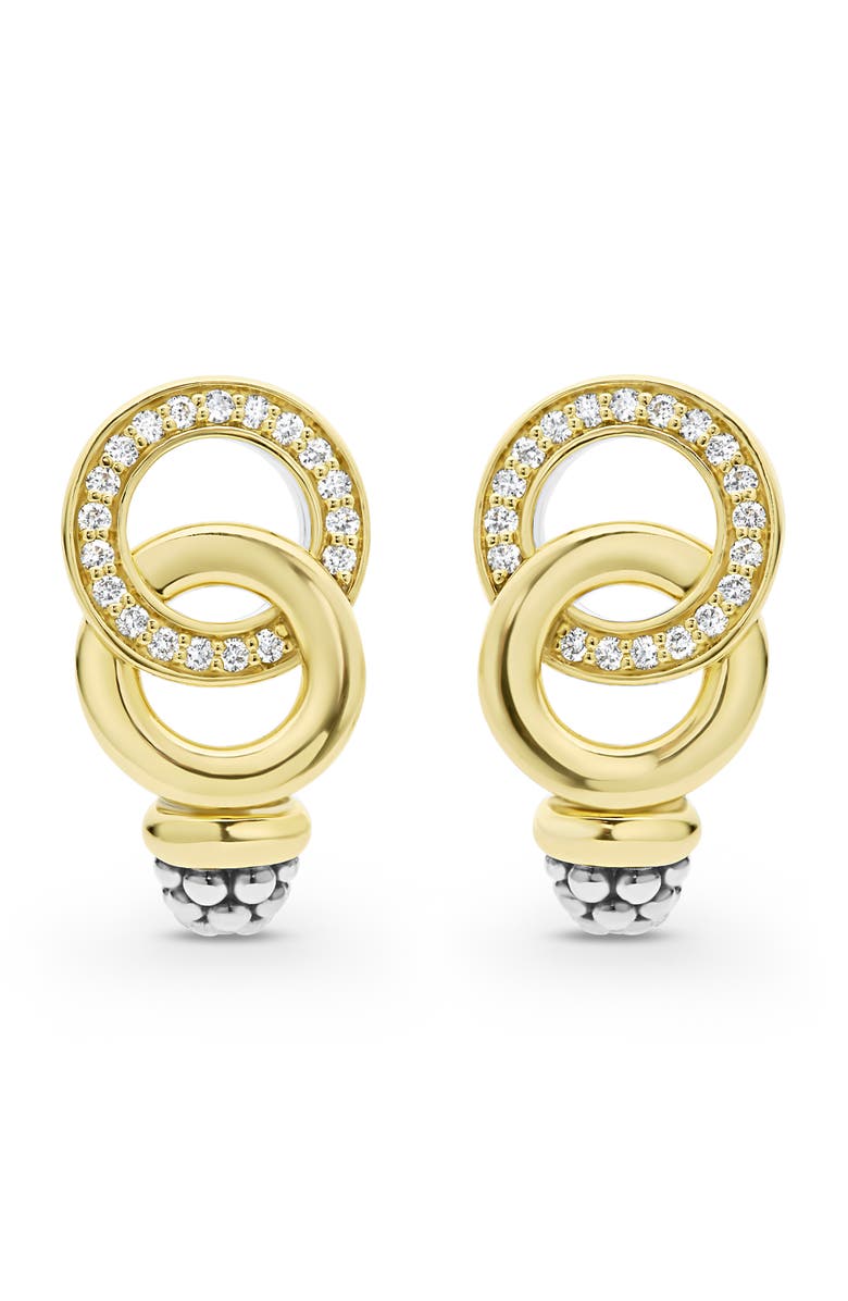 LAGOS Signature Caviar Interlocking Circle Diamond Drop Earrings, Alternate, color,