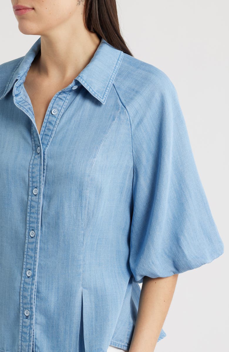 Wit 
Wisdom Bubble Sleeve Flare Button-Up Chambray Top, Alternate, color, Light Blue