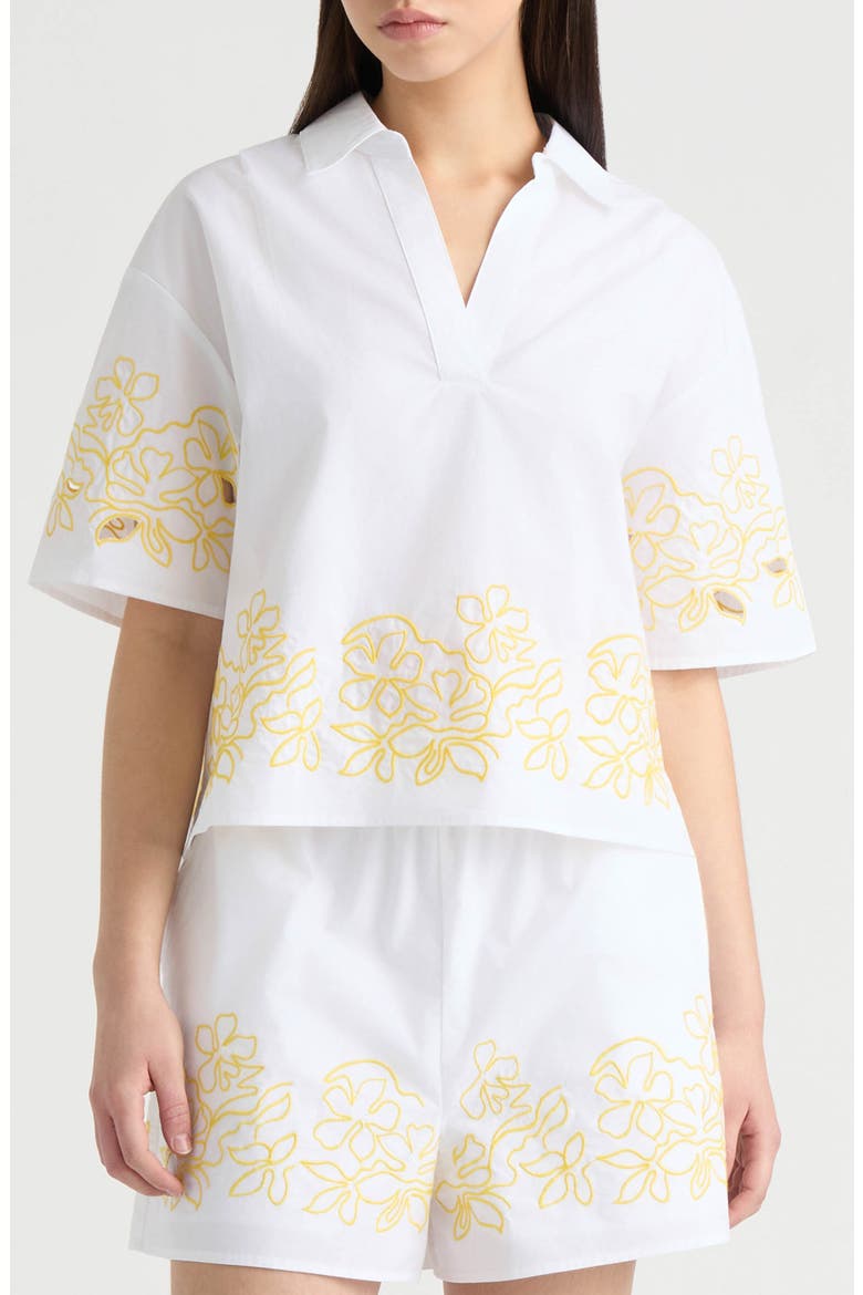 Embroidered Cotton Poplin Top, Main, color, WHITE/ YELLOW