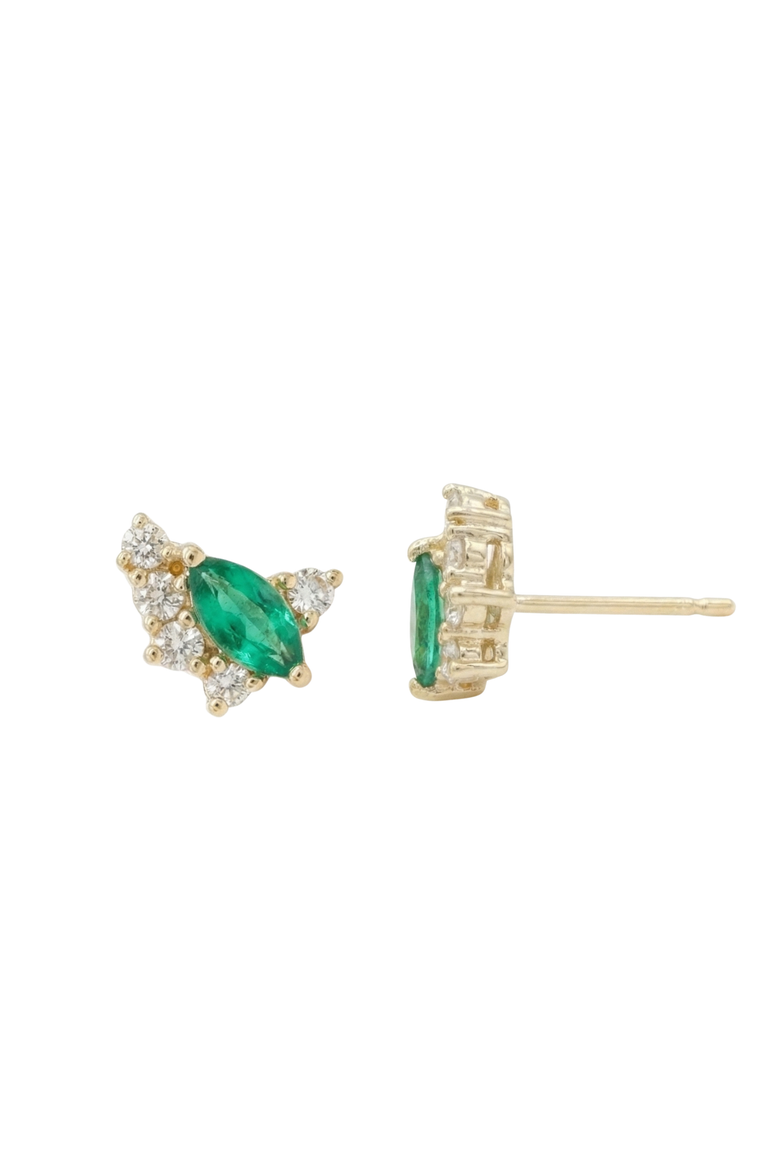 Marquise Emerald & Round Diamonds Studs, Alternate, color, Green