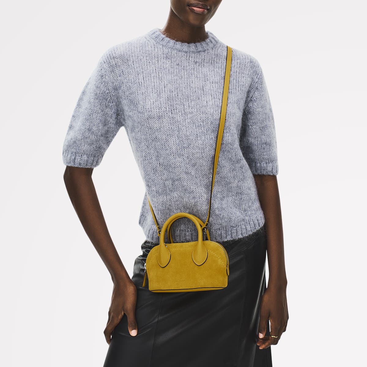 Radley The Muriel - Suede Micro Ziptop Satchel Bag, Alternate, color, Ochre