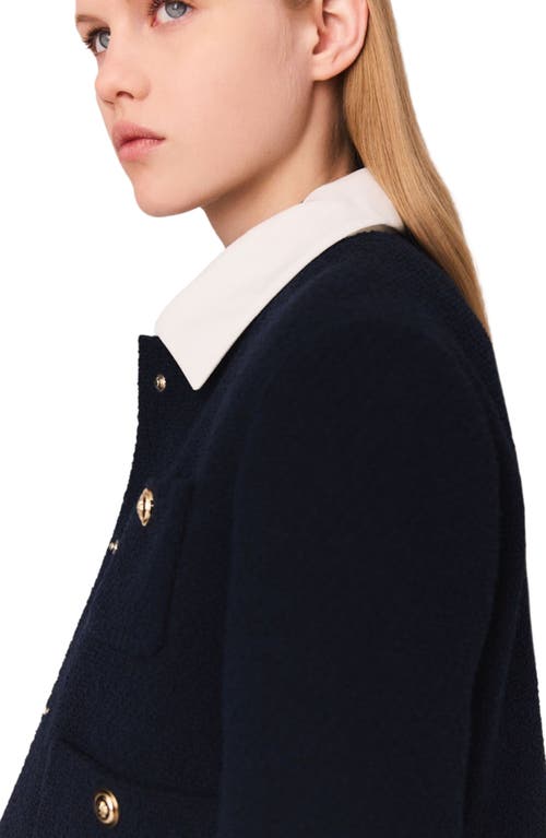 Maje Cropped Tweed Jacket With Removable Collar In Black