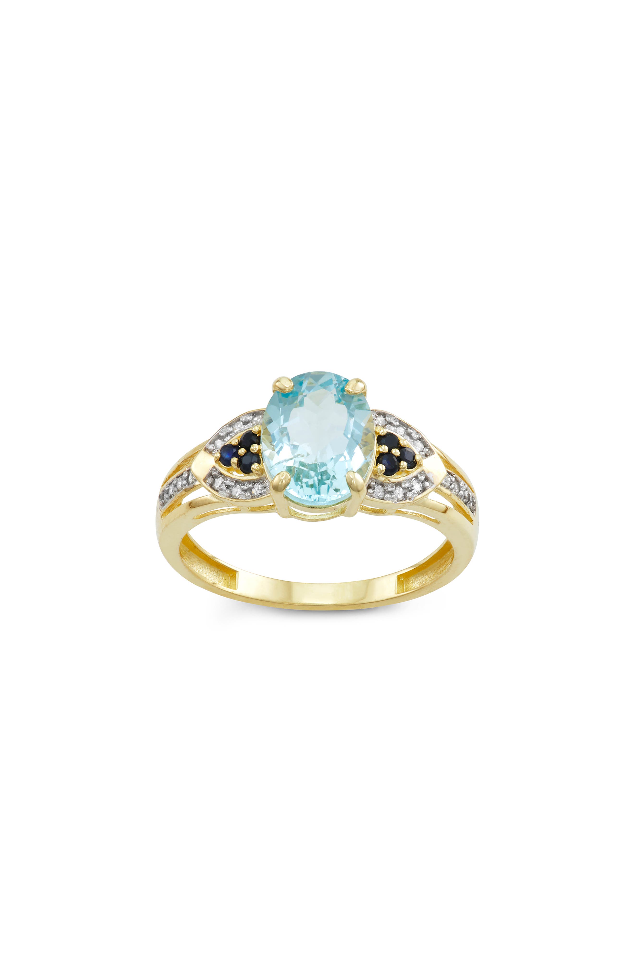 Fuzion Creations Aquamarine, Diamond & Sapphire Ring In Yellow Gold