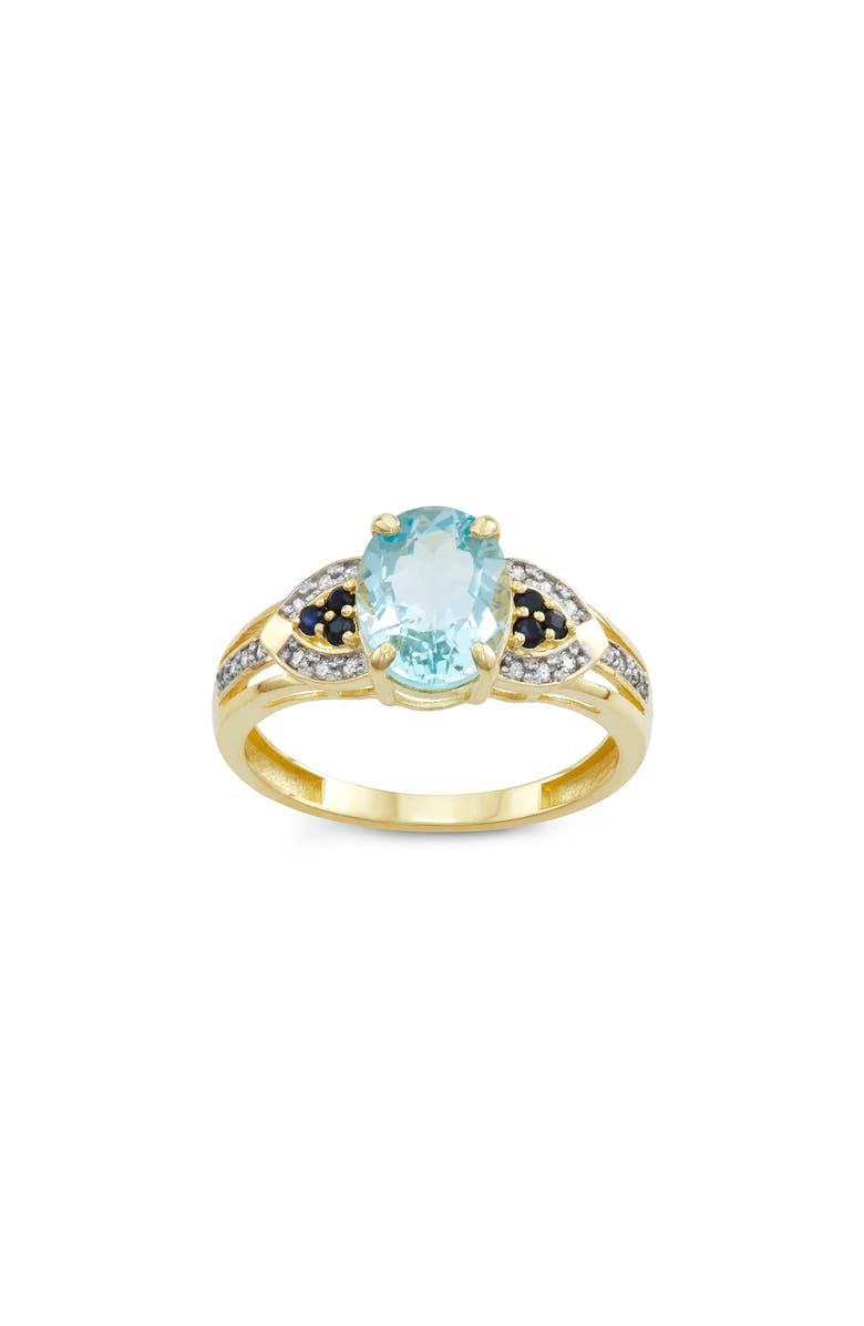 FUZION CREATIONS Aquamarine, Diamond & Sapphire Ring, Main, color, Yellow Gold