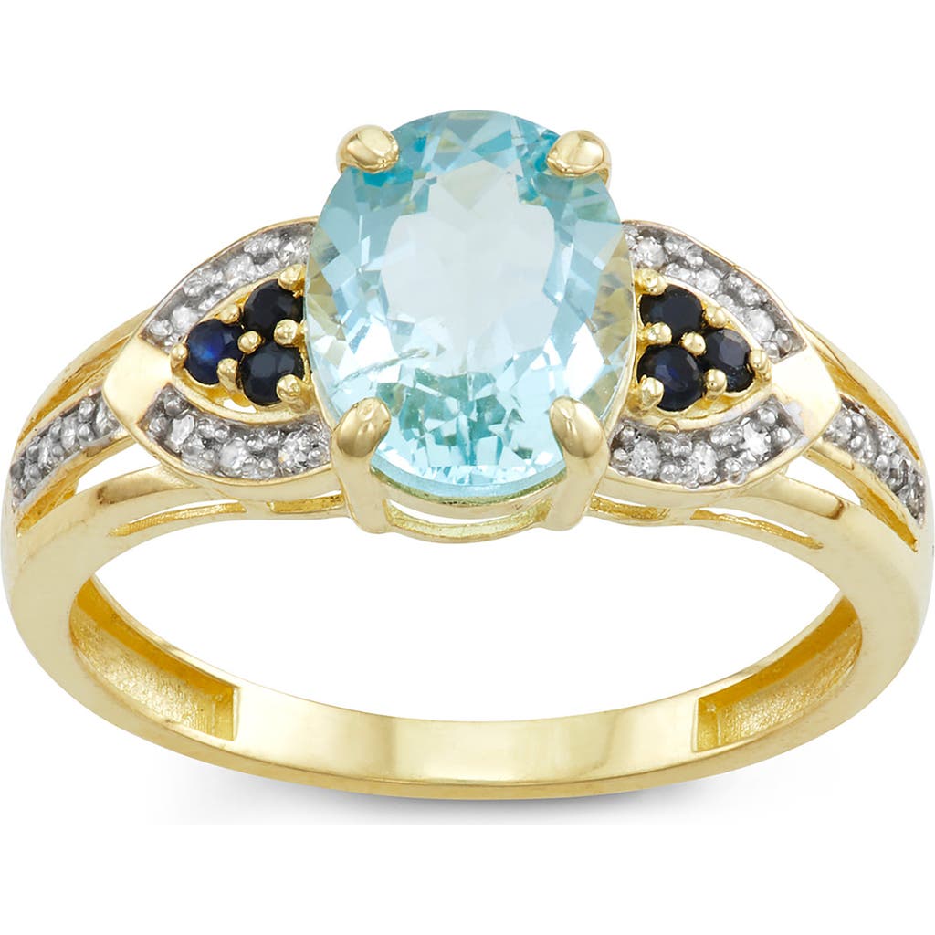 Fuzion Creations Aquamarine, Diamond & Sapphire Ring In Yellow Gold