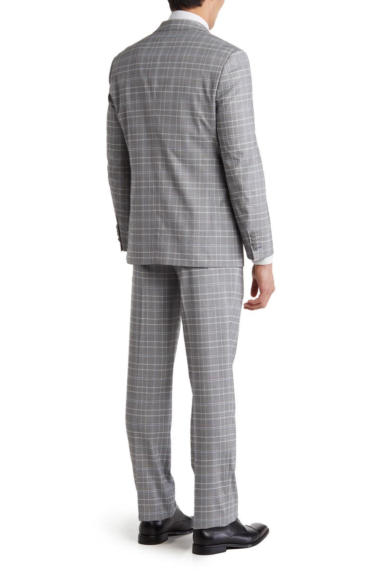 Plaid Two Button Peak Lapel Trim Fit Suit, Alternate, color, GRAY