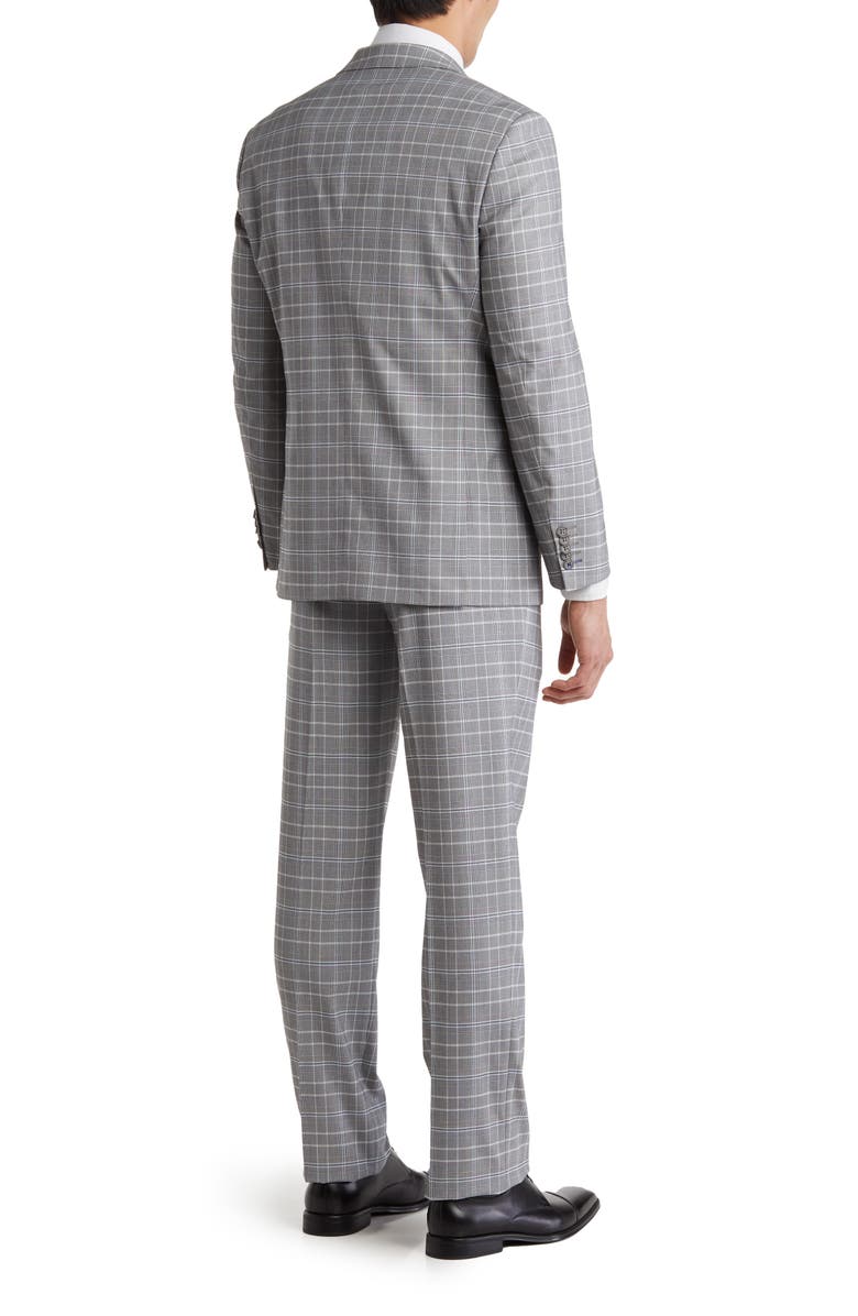 English Laundry Plaid Two Button Peak Lapel Trim Fit Suit, Alternate, color, Gray