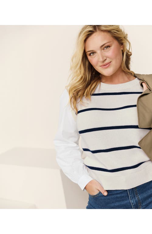 LANDS' END LANDS' END DRIFTER SHAKER BUTTON SHOULDER SWEATER VEST WITH POPLIN SLEEVES