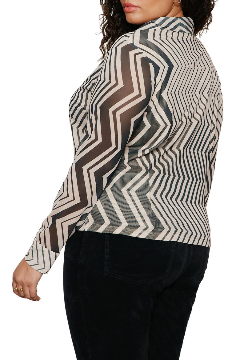 Femme Mixed Print Mesh Button-Up Shirt, Alternate, color, FROST WHITE