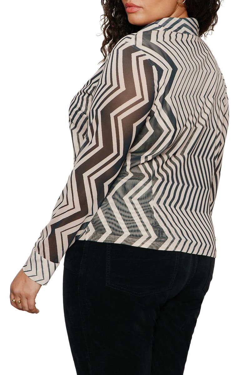 Sanctuary Femme Mixed Print Mesh Button-Up Shirt, Alternate, color, Frost White