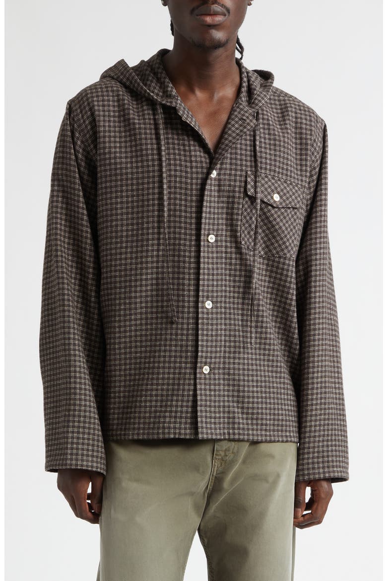Merle Hooded Check Overshirt, Main, color, BLACK/ BROWN CHECK